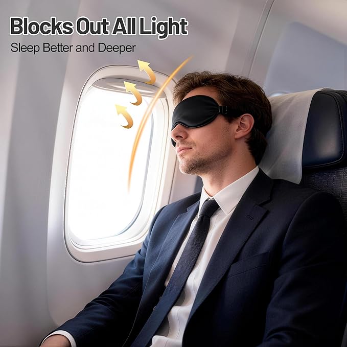 Silk Sleep Mask for Sleeping, Blackout Eye Mask with Adjustable Strap, Lightweight & Comfortable Blindfold for Women & Men, Includes Protective Laundry Bag for Eye Cover(Black)