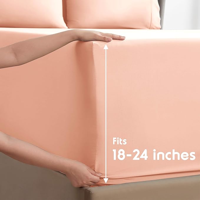 Nestl Extra Deep Full Sheet Set - 6 Piece Breathable & Cooling Sheets - Hotel Luxury Bedding Set w/18-24 Inch Deep Pockets - Easy & Secure Fit - Super Soft, Wrinkle Free & Comfy - Peach Beige