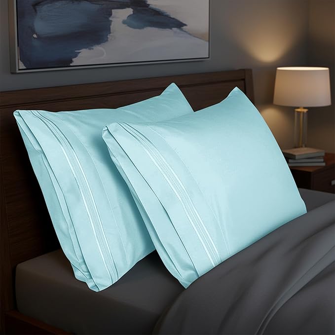 Elegant Comfort Premium Hotel Quality 2-Piece Pillowcase Set, Luxury & Softest 1500 Thread Count Egyptian Quality Bedding Pillowcases, Wrinkle and Fade Resistant, Aqua Blue, Standard/Queen
