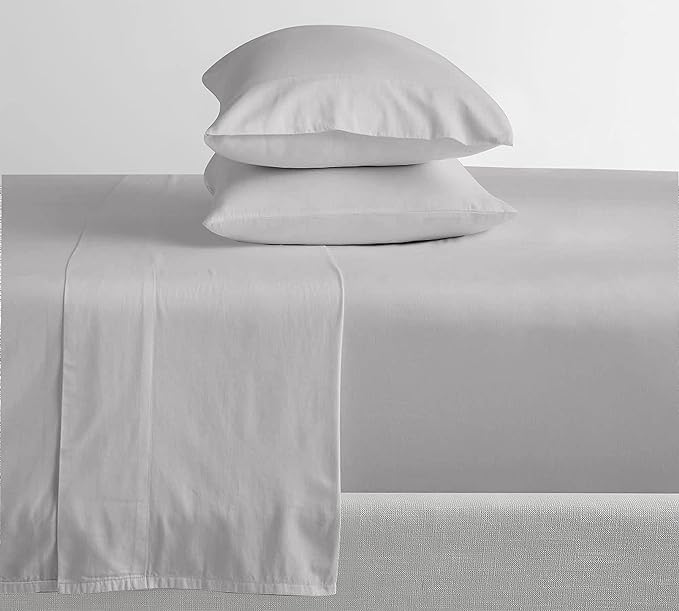 Feather & Stitch Softest 100% Cotton Sheets, 300 Thread Count Percale Weave Bedding, 16" Deep Pocket, Cooling Sheets, Breathable Bed Set, Hotel Premium Quality (Full, Grey)