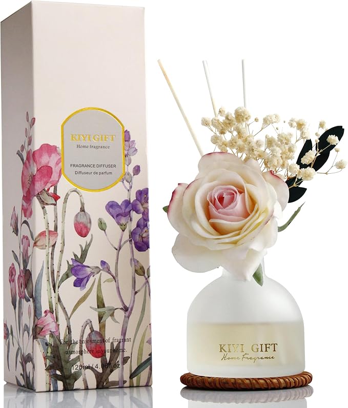 Reed Diffuser Set,4.06 oz Scented Diffuser with 6 Sticks,Home Fragrance,Reed Diffuser for Bathroom Shelf Decor (Crisp Linen)