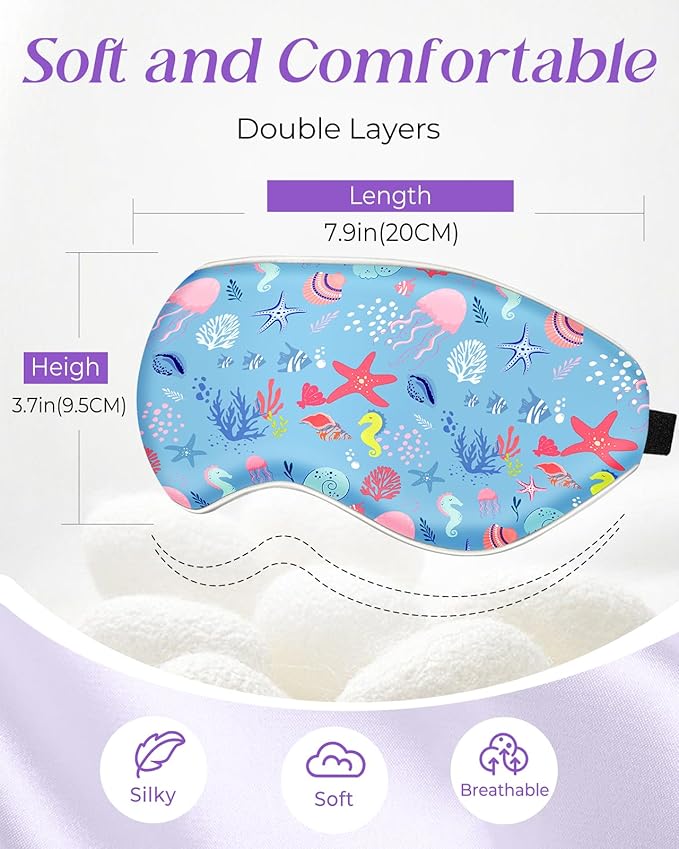 Miss Adola Sleep Mask for Kids - Cute Kawaii Cartoon Silk Sleeping Mask with Adjustable Strap Soft Smooth Light Eye Mask for Sleeping Silk Kids Eye Cover for Boys Girls Teens, Cute Sea Animals