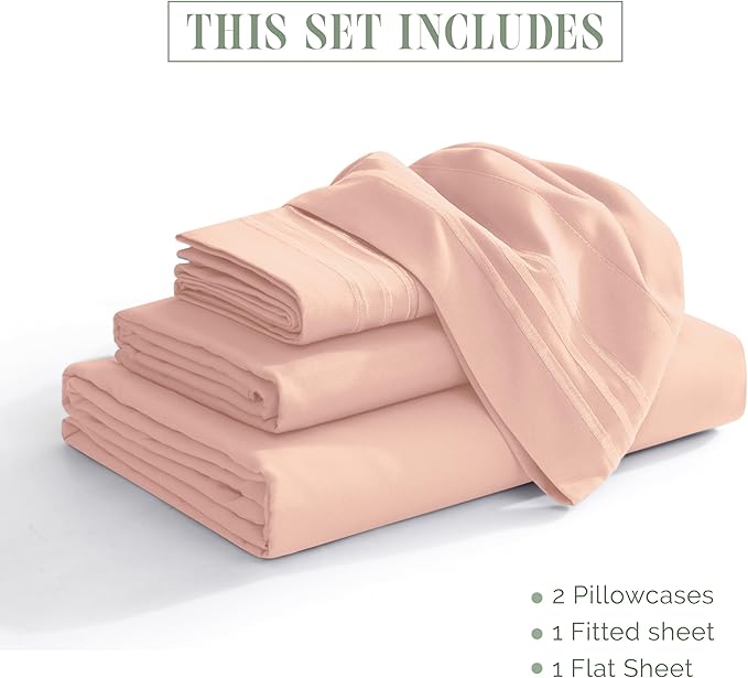 Elegant Comfort Luxurious 1500 Premium Hotel Quality Microfiber 4-Piece Sheet Set, 18-24 Inches Deep - Extra Deep Pocket Sheets - Ultra Soft 4PC Deep Pocket Sheets, Twin/Twin XL, Blush