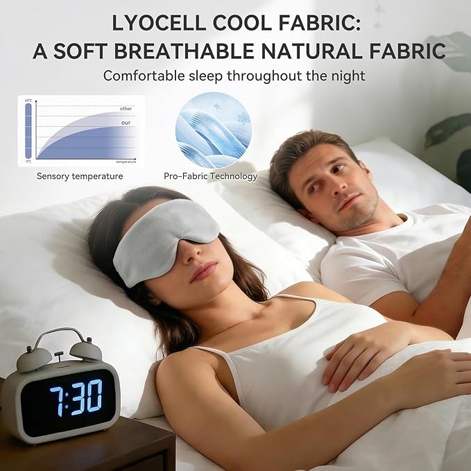 Lyocell Weighted Sleep Eye Mask for Women Men, 5.3oz & 7oz, Removable Washable Weighted Bag, Light Blocking Eye Cover, Soft Eye Shade for Travel Essentials, Office Naps, Gift,Grey