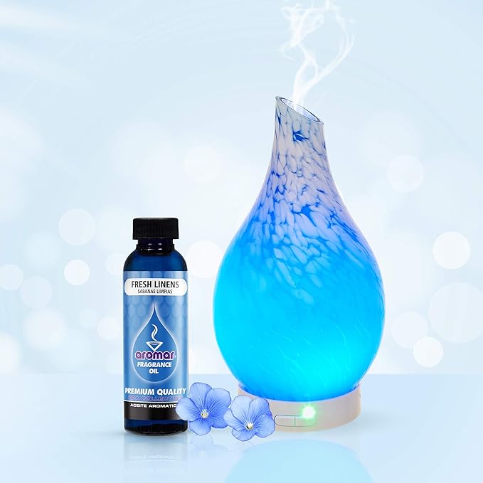 AROMAR Ultrasonic Oil Diffuser, Cool Mist Humidifier with top 3 Aromatic Oils for Aromatherapy Essential Oils, Novelty Design, 360 Degree Rotating Glass Decanter, 7 LED Colors, & auto Shut-Off 100ml.