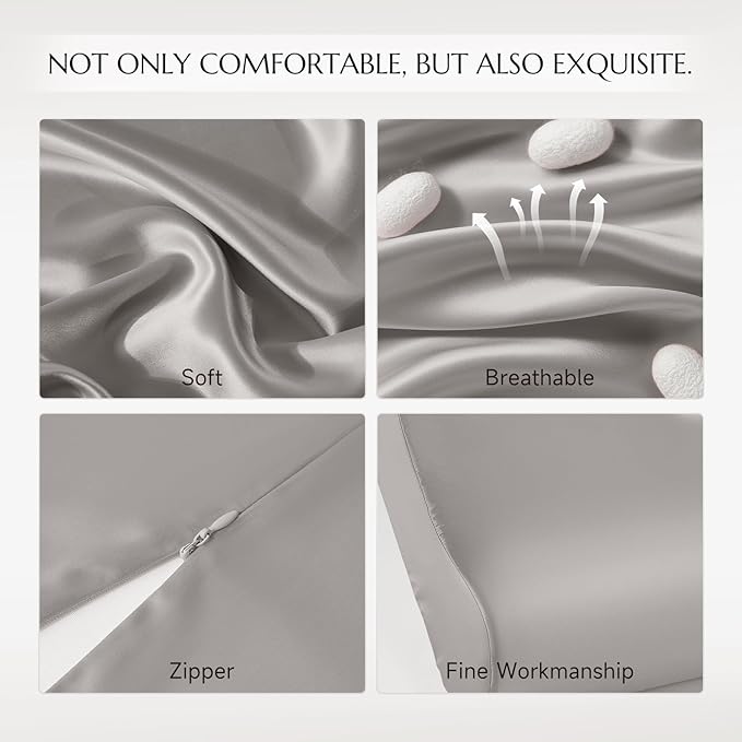 THXSILK 19 Momme 100% Mulberry Silk Pillowcase for Contour Memory Foam Pillow, Contour Pillow Case Cover, Cervical Pillow Case, Pack of 1(Grey, 24"x14"x4.7"/3.9")