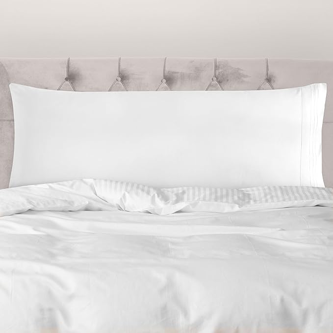 Mocassi 1-Piece Premium Body Pillowcase 1800 Series Hotel Quality Microfiber - Soft and Breathable with 3-Line Embroidery Wrinkle and Stain Resistant, Easy Care, 21" x 54", White