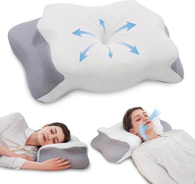 Cervical Pillow for Neck Pain Relief, 5.5"/4.3" Dual Loft Queen Size Memory Foam Pillow for Side, Back Sleepers with Broad Shoulders, Orthopedic Contour with Cooling Cover, Medium Firm, White
