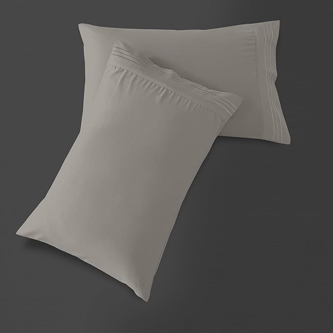 Mocassi 2-Piece Premium Standard/Queen Pillowcase Set 1800 Series Hotel Quality Microfiber - Soft and Breathable with 3-Line Embroidery Wrinkle and Stain Resistant, Easy Care, 20" x 30", Gray