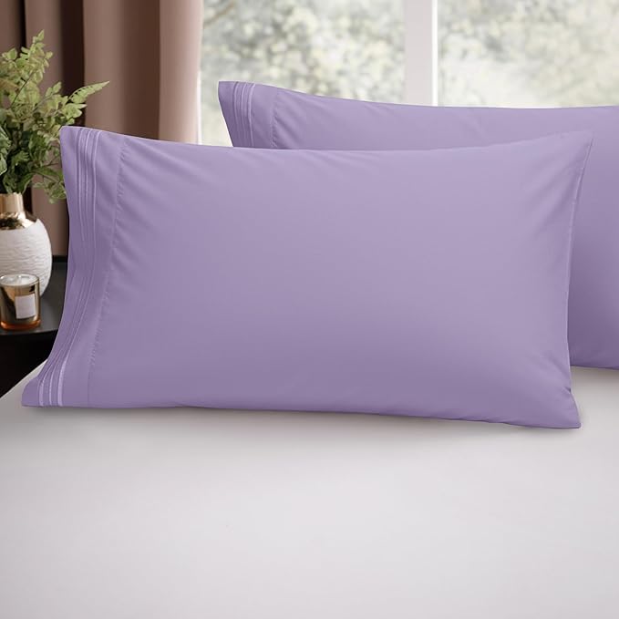 Elegant Comfort Luxury Ultra-Soft 2-Piece Pillowcase Set - 1500 Premium Hotel Quality Microfiber Double Brushed - Wrinkle Resistant, King Size, Lilac