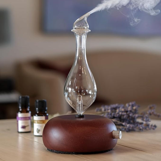ArOmis Premium Glass Essential Oils Nebulizer - Waterless Diffuser for Aromatherapy - Handmade Oil Diffuser, Wooden Base, No Plastic, No Heat, No Battery, No LEDs - Orbis Nox Merus