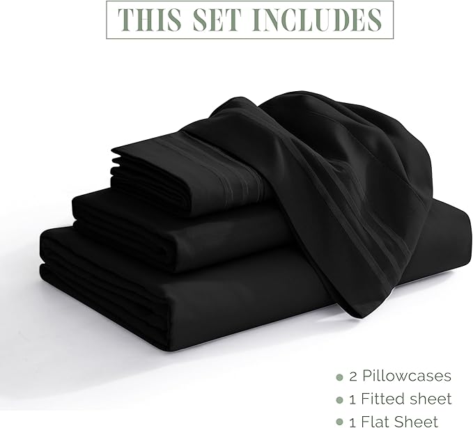 Elegant Comfort Luxury 1500 Premium Hotel Quality Microfiber 4-Piece Sheet Set - Soft, All Around Elastic 18-24 Inches Deep Fitted Sheet - Extra Deep Pocket Sheets, King, Black