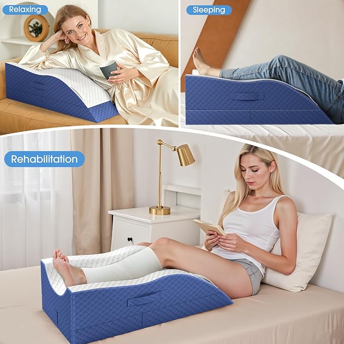 TranquilRelax Elevation Pillows for Leg After Surgery, Memory Foam Adjustable Wedge Pillow for Injury or Rest, Ankle Pillow for Sleeping Blood Circulation Blue/Double Leg