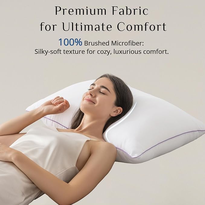 JOLLYVOGUE Pillows Queen Size Set of 1, Washable Supportive Single Bed Pillow with Super Soft Down Alternative Fill, Luxury Fluffy Hotel Quality for Side, Back, and Stomach Sleepers