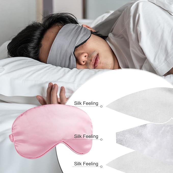 PATIKIL Silk Sleep Mask, 2 Pack Soft Satin Eye Protective Mask Blackout Eye Cover with Elastic Straps for Side Sleeping Women Men Travel, Dark Pink