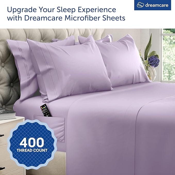 DREAMCARE King Size Sheets Set - 6 pcs Breathable Cooling Bed Sheets - up to 15" Deep Pocket King Sheet Set with Side Pockets - Extra Soft 100% Brushed Hypoallergenic Hotel Luxury Bedding - Lavender