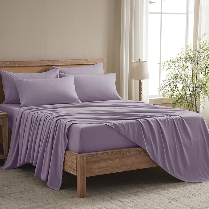 Full Size Bed Sheets - 6 Piece Soft Microfiber and Wrinkle Free Sheets - Easy Care, Extra Soft, Cooling Sheets - 1 Deep Pocket Fitted Sheet 1 Flat Sheet and 4 Pillowcases (Full Lavender)