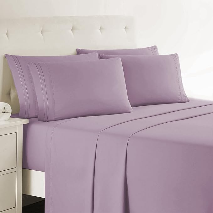 Clara Clark Twin Sheets - Hotel Luxury 5 Piece Bed Sheets for Twin Size Bed - Soft Bedding Sheets & Pillowcases, Fits Mattress up to 16 inch deep. Twin, Dusty Purple