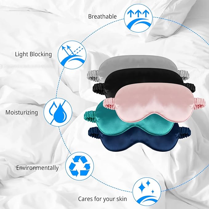 1 Pack Sleep Mask, Silk Eye Mask with Elastic Strap, Breathable Eye Mask for Sleeping,Travel, Girls, Women, Men (DarkBlue)