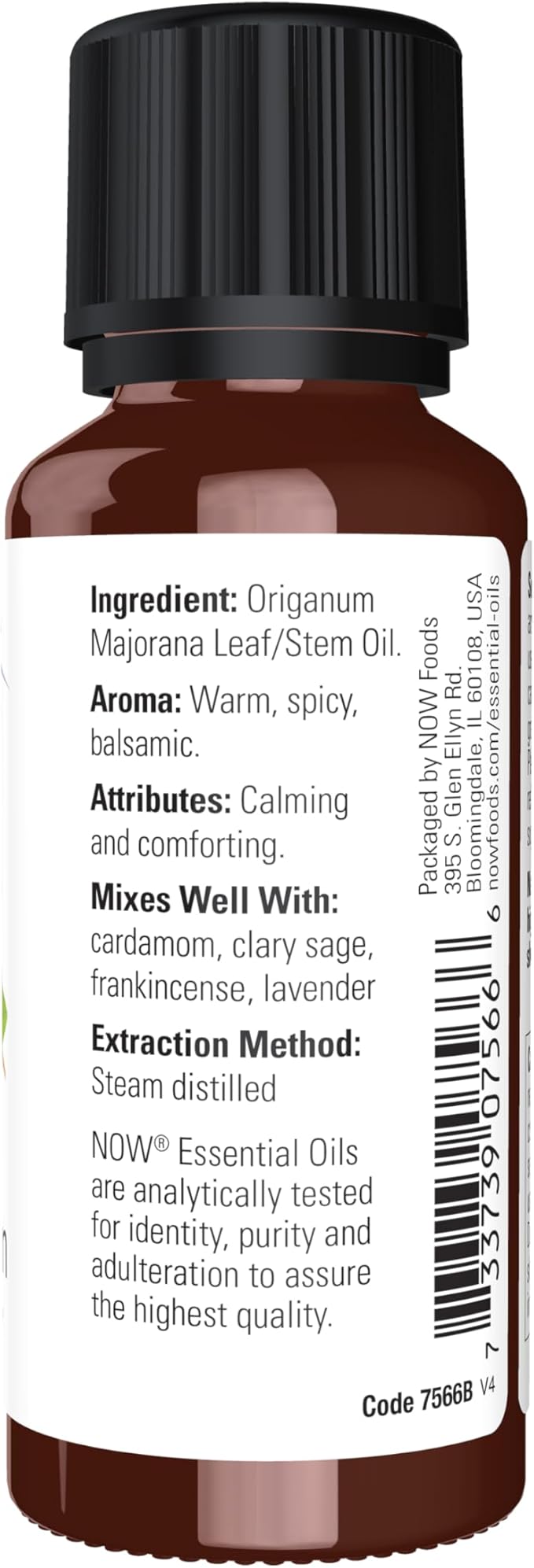 NOW Essential Oils, Marjoram Oil, Normalizing Aromatherapy Scent, Cold Pressed, 100% Pure, Vegan, Child Resistant Cap, 1-Ounce