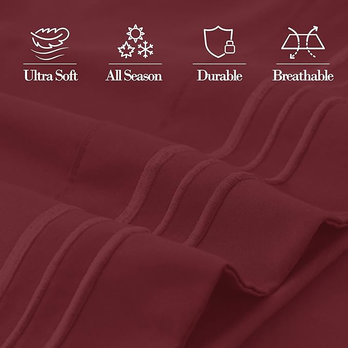 Mocassi 2-Piece Premium Standard/Queen Pillowcase Set 1800 Series Hotel Quality Microfiber - Soft and Breathable with 3-Line Embroidery Wrinkle and Stain Resistant, Easy Care, 20" x 30", Burgundy