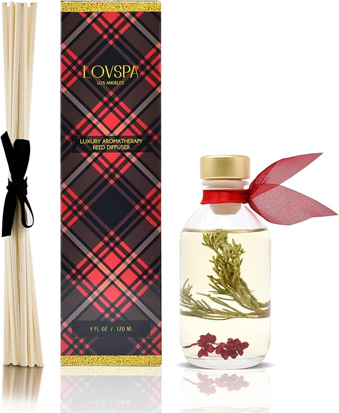 Reed Diffuser Set, Joy Winterberry Spruce Scented Oil Diffuser with Sticks, Home Fragrance Accessories for Bathroom Shelf Decor, Aroma Diffusers for Home or Office Desk, USA Made