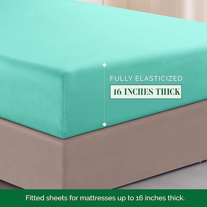 Elegant Comfort Luxurious 1500 Premium Hotel Quality Microfiber Three Line Embroidered Softest 4-Piece Bed Sheet Set, Wrinkle and Fade Resistant, Full, Paradise Teal