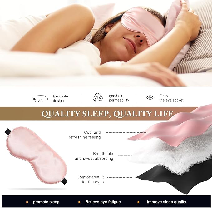 Eye Mask for Sleeping,3 Pack Silk Sleep Masks for Women Men-Blindfold for Travel on Airplane,100% Pure Silk Eye Mask for Sleep with Adjustable Strip（Black-Grey-Navy） 8.86 * 4.92 inches