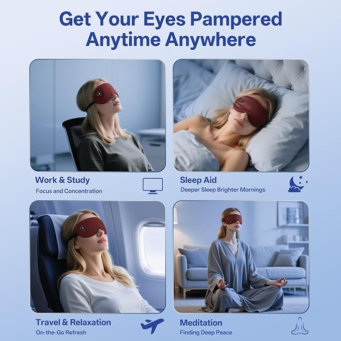 Silk Cordless Heated Eye Mask for Dry Eyes, Cordless Eye Mask Electric Warm Compress for Fast Eye Relief Rechargeable USB Heat Relax Mask for Sleep Red