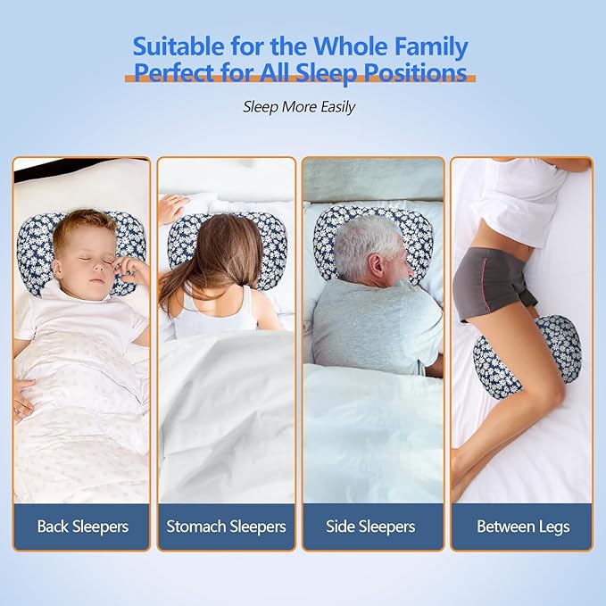 Ear Piercing Hole Pillows Side Sleeper Pillow with an Ear Hole for CNH Side Sleepers and Ear Inflammation Pressure Sores, Adjustable Cotton and Polyester Curved Side Pillow, Blue Flowers