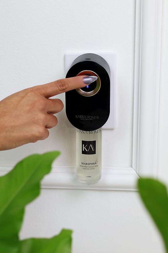 S910 Smart Scent Diffuser - Modern Design, Shiny Acrylic Material, LED Light, Cold Air Diffusion, Bluetooth App Controlled, Touch Screen (Black with Rose Gold Ring)