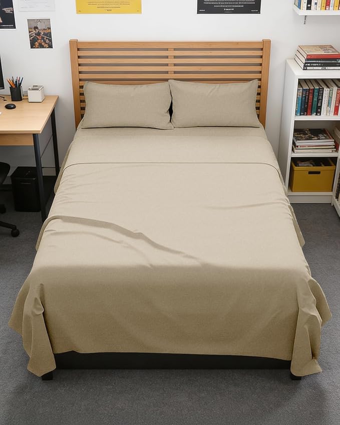Full XL Bed Sheet - 4 Piece Full XL Bed Sheets Set - Soft, Breathable & Cooling - Hotel Luxury Bedding for Women & Men with Deep Pockets - Wrinkle Free & Fade Resistant - Oeko-Tex - Heathered Beige