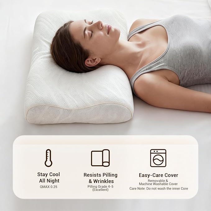 Cervical Memory Foam Pillow for Sleeping, Ergonomic Neck Pain Relief Support for Side, Back, and Stomach Sleepers, Breathable Contoured Design