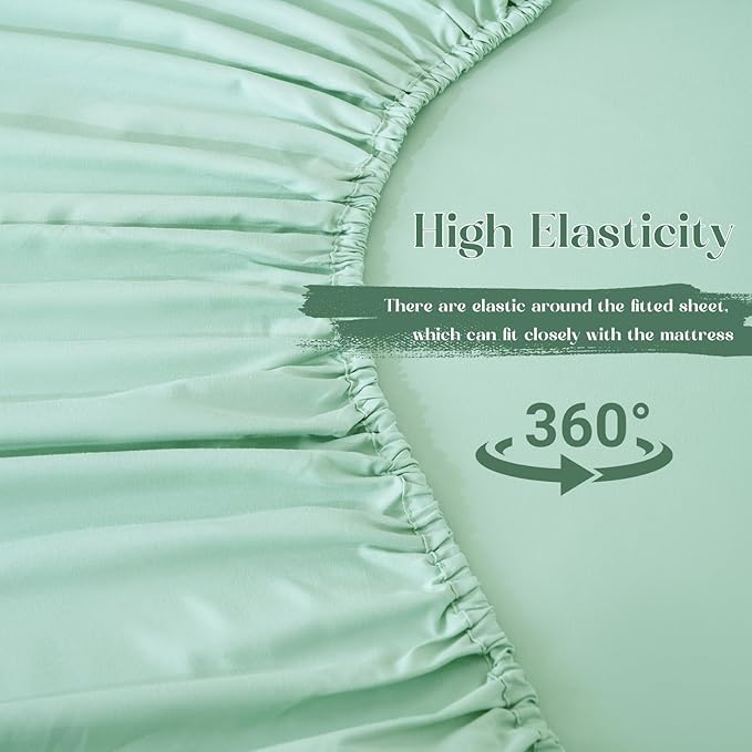 Homiest 2-Pieces Ruffle Pillow Case & Fitted Sheet Set, Sage Green Twin Sheets with Ruffled Pillow Shams, 15 Inch Deep Pocket, Cute & Coquette Microfiber Bed Set for Decorating Bedroom Hotel