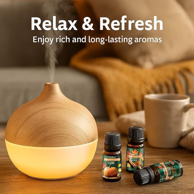 Fall Essential Oils Set 6 x 10ml-Pumpkin Spice, Apple Cider, Snickerdoodle, Vanilla, Cinnamon, Pine,Autumn Fragrance Oils for Diffuser, Home Scenting and Seasonal Gifts