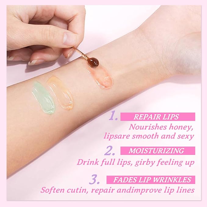 3PCS Bee Lip Balm Honey Pot,Moisturizing Cherries,Avocado,Honey Flavors Lip Mask Overnight,Hydrating Lip Sleeping Mask Lip Care Set,Plumping Lip Moisturizer for Dry and Cracked Lips
