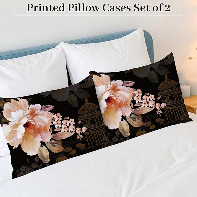 YIYEA Standard Pillow Cases Set of 2, Ultra Soft Double Brushed Microfiber Pillowcases Standard, Floral Bed Pillow Covers, Fade Resistant, Easy Slip-On (20"x26")