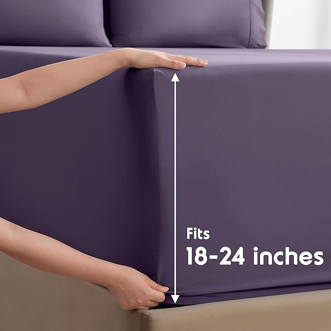 Nestl Extra Deep Queen Sheet Set - 6 Piece Breathable & Cooling Sheets - Hotel Luxury Bedding Set w/18-24 Inch Deep Pockets - Easy & Secure Fit - Super Soft, Wrinkle Free & Comfy - Purple