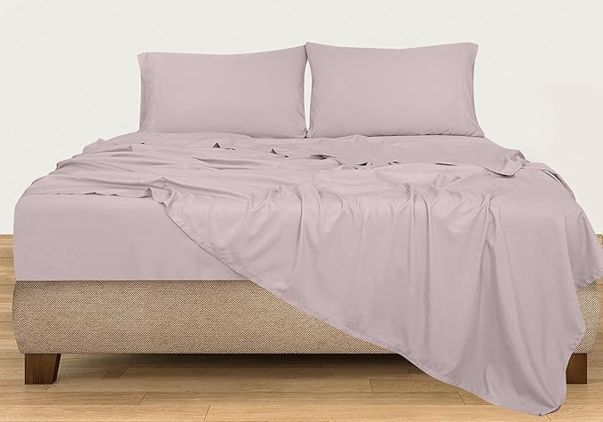 ROYALE LINENS 300 Thread Count 100% Long Staple Combed Cotton Sheet Set - 4 Piece Full Bed Sheets - 1 Fitted, 1 Flat, 2 Pillow Cases -Soft Cool & Crisp Sheet Set (Full, Lavender)
