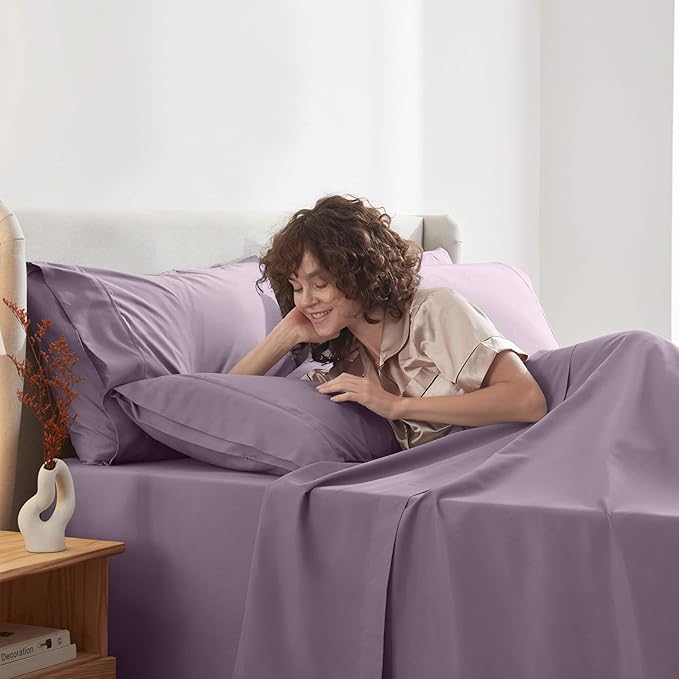 Nestl Extra Deep Twin Sheet Set - 4 Piece Breathable & Cooling Sheets - Hotel Luxury Bedding Set w/18-24 Inch Deep Pockets - Easy & Secure Fit - Super Soft, Wrinkle Free & Comfy - Dusty Purple