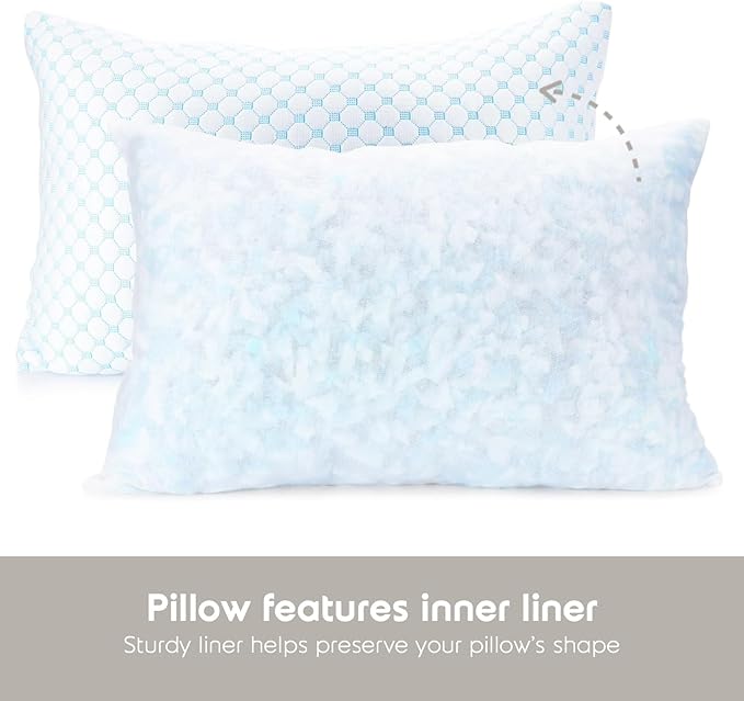 Nestl Cooling Pillow, Shredded Memory Foam Pillows King Size Set of 2, Gel Infused Cool Pillow, Adjustable King Size Pillow for Sleeping, Breathable King Pillow, Washable Removable Bed Pillow Cover