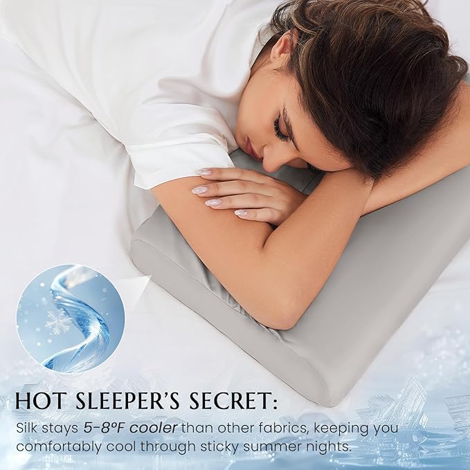 THXSILK 19 Momme 100% Mulberry Silk Pillowcase for Contour Memory Foam Pillow, Contour Pillow Case Cover, Cervical Pillow Case, Pack of 1(Grey, 24"x14"x4.7"/3.9")