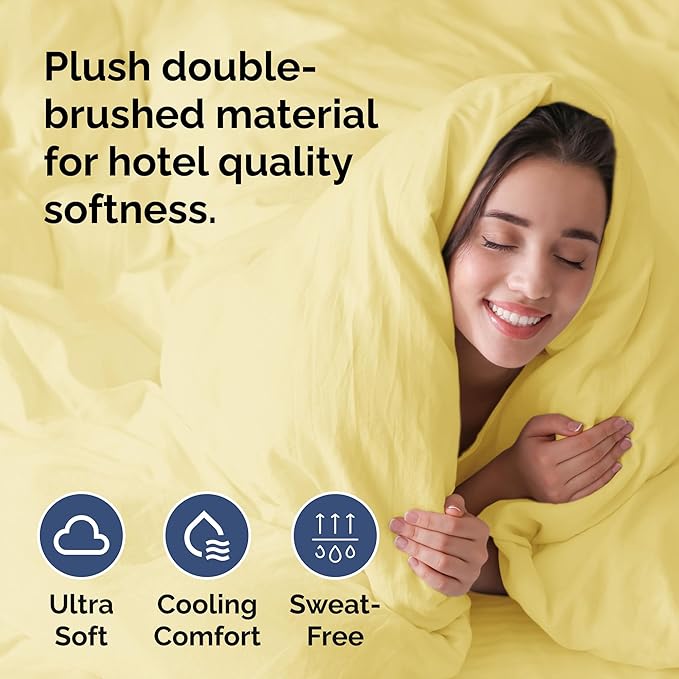 Duvet Cover Queen Size Set - Extra Soft Queen Duvet Cover 90" x 90" with 2 Pillow Shams - Hotel Luxury, Easy Care & Fade Free w/ Zipper Closures & Ties - All Season, Comfy, Cozy & Breathable (Yellow)