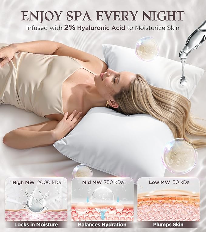Instant Chill Cooling Pillowcase for Hot Sleepers, 2% HA Infused Pillowcase Hydrates Skin & Hair, Reduces Wrinkles & Frizz, Softer Than Silk Pillow Cases, Pillow Covers Standard (White, 1 Pack)
