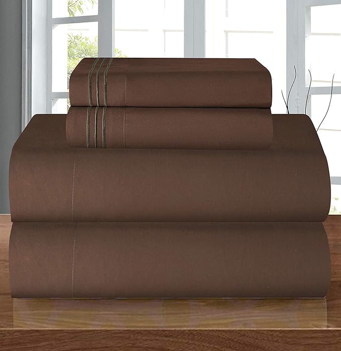 Elegant Comfort Luxury Quality Microfiber 5-Piece 1500 Premium Hotel Sheet Set-Wrinkle Resistant,All Around Elastic Fitted Sheet, Deep Pocket up to 16",Split King,Chocolate Brown