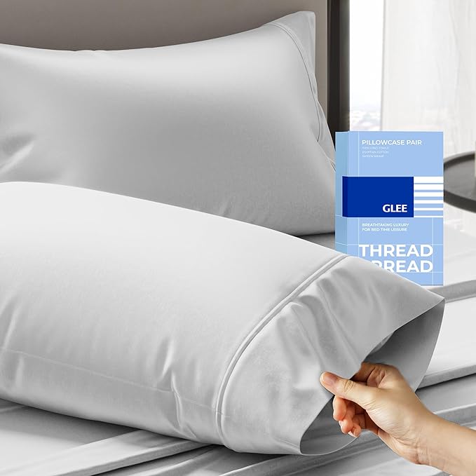 Thread Spread 100% Cotton Pillow Cases Queen Size Set of 2 - Luxury 400 Series Glee Collection Queen Pillow Cases (Silver Grey), Soft Cooling Breathable Hotel Cotton Pillowcases, Fits Standard Pillows
