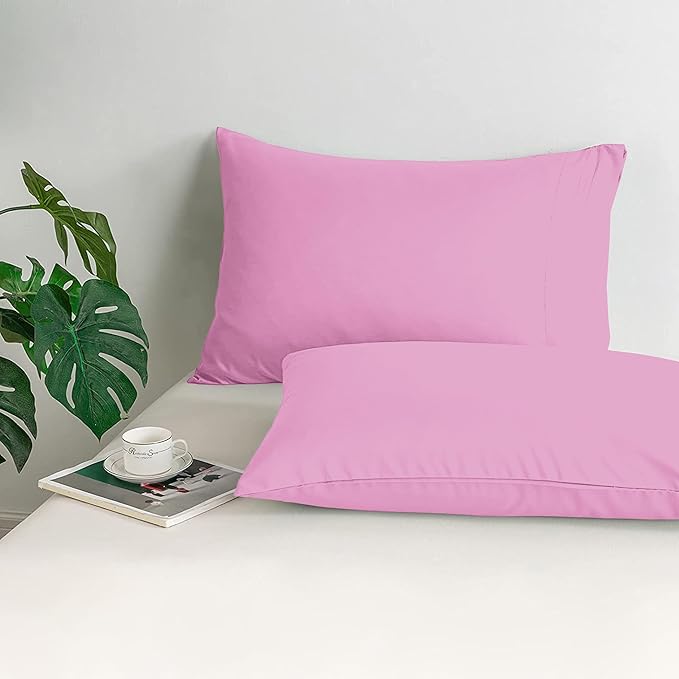 Mocassi 2-Piece Premium Standard/Queen Pillowcase Set 1800 Series Hotel Quality Microfiber - Soft and Breathable with 3-Line Embroidery Wrinkle and Stain Resistant, Easy Care, 20" x 30", Light Pink