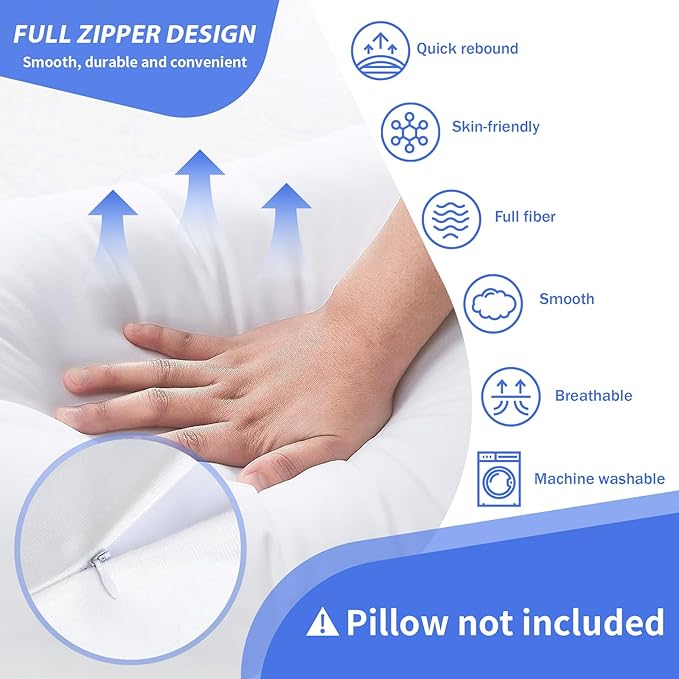 Premium Quality Pillowcase Compatible for Contour Swan Body Pillow, Original, Cool XL and Candy Cane Models, Breathable Zippered Closure Pillowcase - Provides a Comfortable Sleep Experience (White)