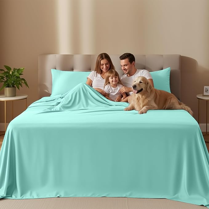 Utopia Bedding Full Size Sheet Set – 4 Piece Bed Sheets, Soft and Breathable Microfiber, Includes 1 Fitted Sheet, 1 Flat Sheet and 2 Pillowcases – Oeko Tex (Spa Blue)