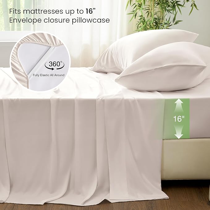 Love's cabin 3 Piece Twin XL Sheet Set, 100% Rayon Derived from Bamboo, Cooling & Breathable, Soft Silky Deep Pocket up to 16", Hotel Luxury Bedding for Hot Sleepers, Sand